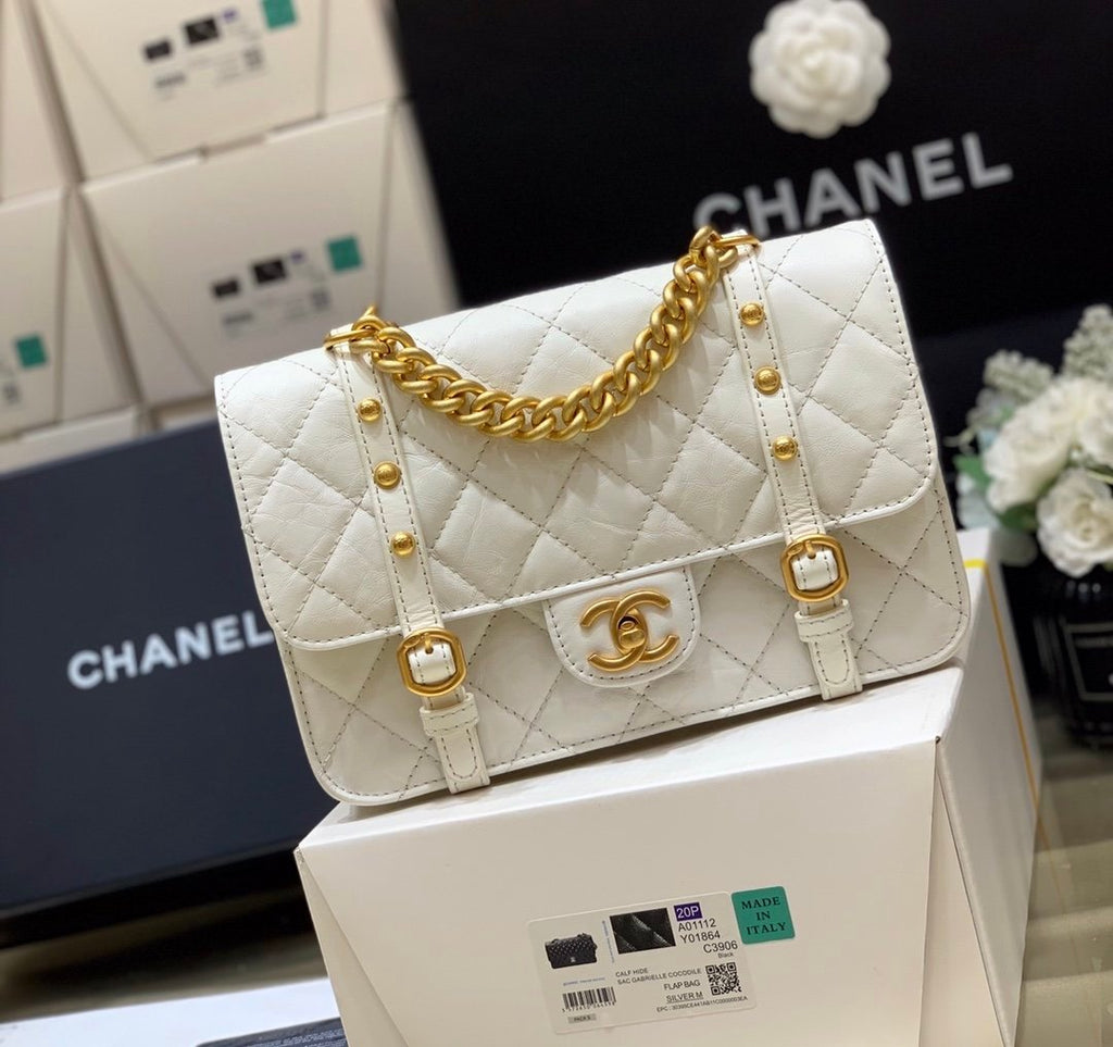 Chanel Co Co Shoulder Bag Gold Chain White 25cm