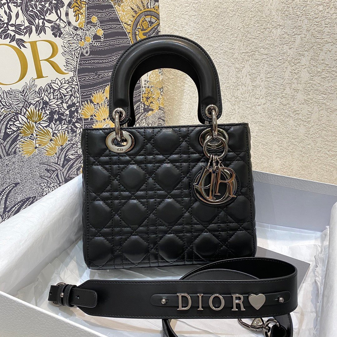 Christian Dior Lady Dior Bag Metal Hardware Spring Collection 20cm Black