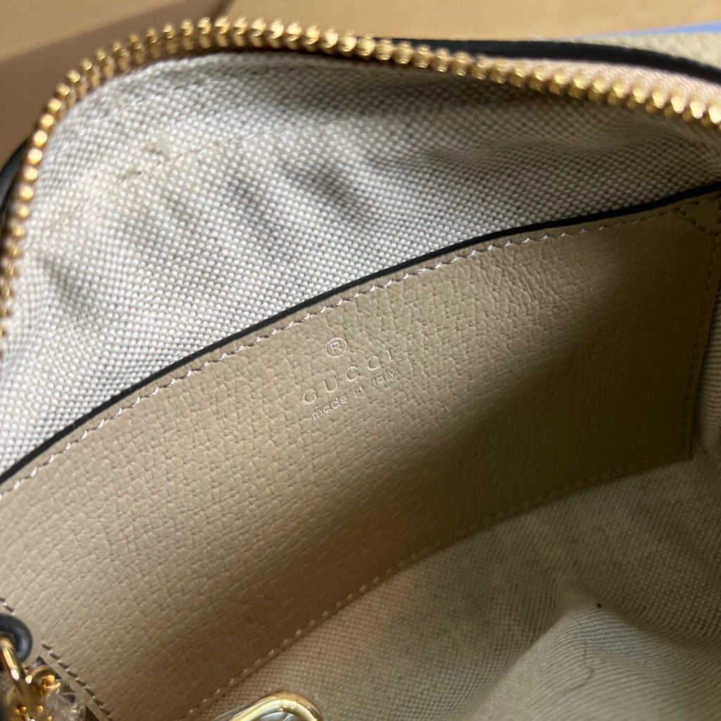 Gucci Ophidia Mini GG Bag Beige And Ebony GG Supreme Canvas, With Beige For Women 7in/17.5cm