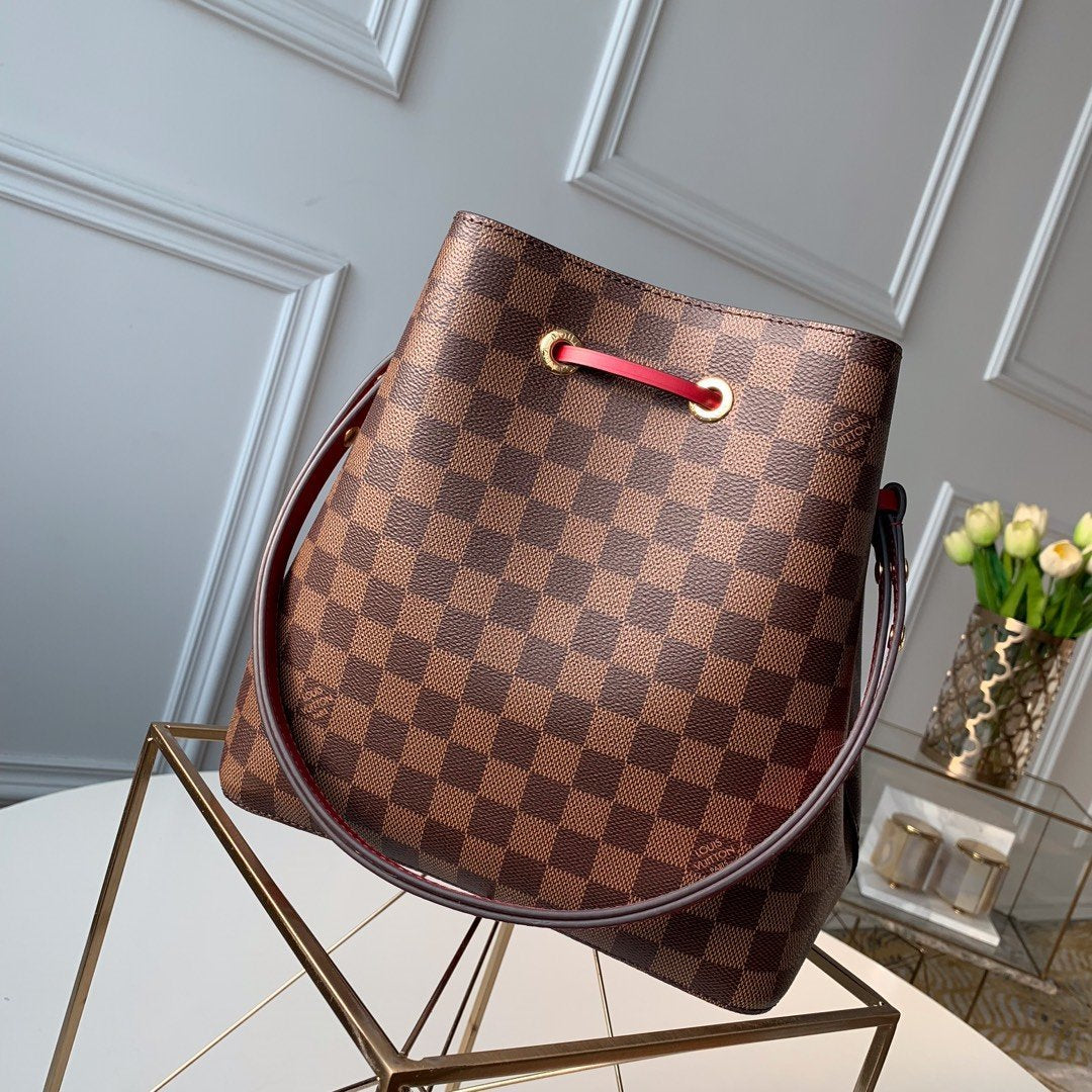 Louis Vuitton NeoNoe Bucket Bag MM Damier Azur Canvas Spring/Summer Collection N50042 Red