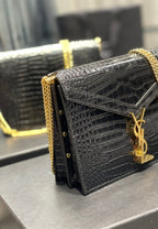 Saint Laurent Cassandra Medium Chain Bag In Grain De Poudre Embossed 22cm Black