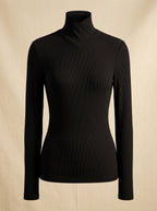 Elegant Noir Faux Wrap Mock Neck Top in classic black