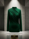 Emerald Charm Ruched Long Sleeve Top in elegant dark green