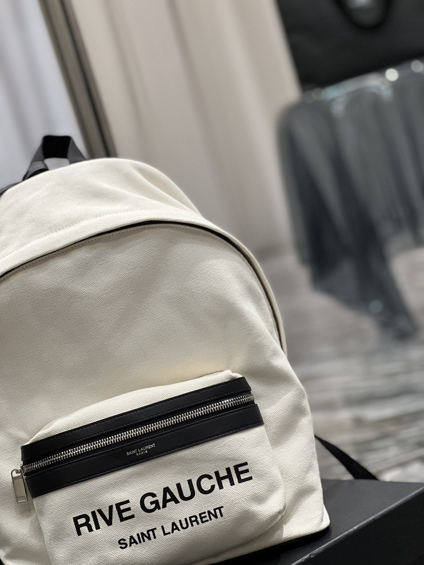 Saint Laurent City Backpack In Canvas Unisex 35cm White