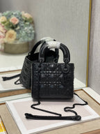Christian Dior Lady Dior Bag Black Metal Hardware 17cm Black