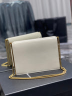 Saint Laurent Cassandra Medium Chain Bag In Grain De Poudre Embossed 22cm White