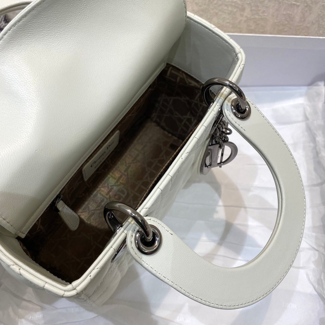 Christian Dior Lady Dior Bag Metal Hardware Spring Collection 20cm White