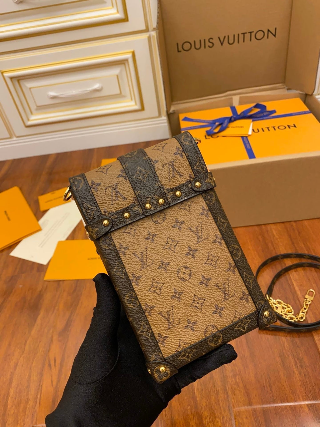 Louis Vuitton Vertical Trunk Pochette Monogram Reverse 18cm Brown