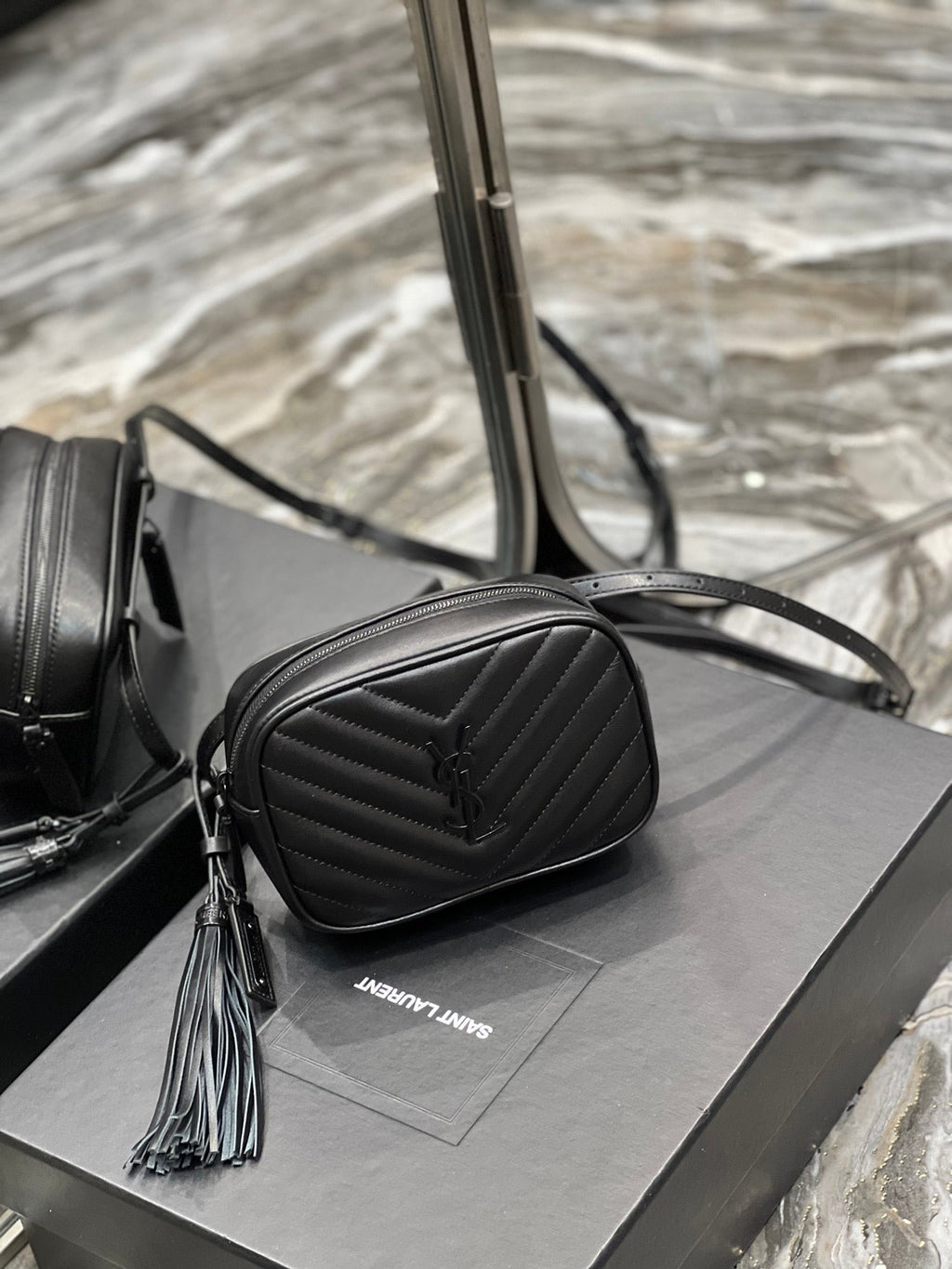 Saint Laurent Lou Belt Bag In Matelasse Black Metal Hardware 15cm