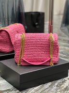 Saint Laurent Niki Medium Chain Bag In Rafia For Women 28cm Pink YSL 632539FAABR9083