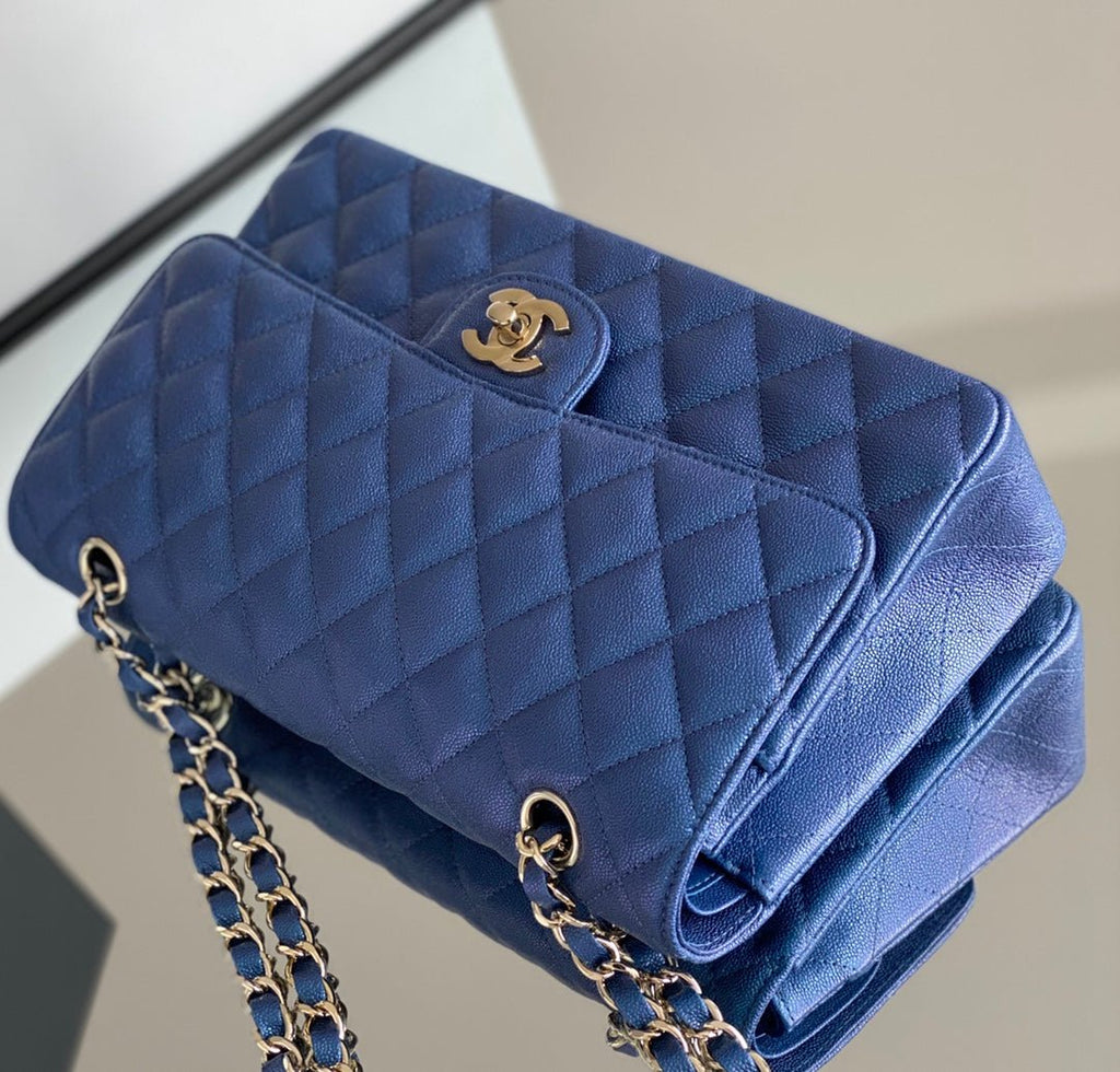 Chanel Classic Flapbag Silver Hardware 26cm Blue