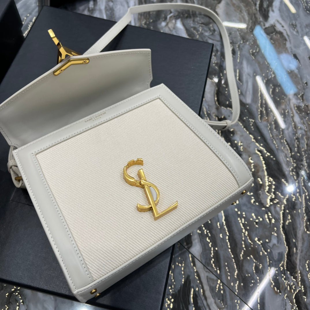 Saint Laurent Cassandra Mini Top Handle Bag In Canvas White For Women 20cm YSL 623930FAACS9771