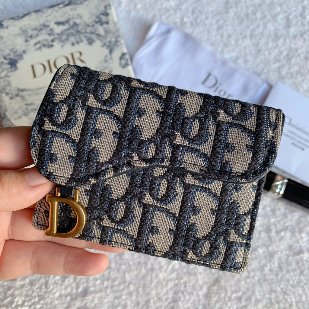 Christian Dior Saddle Flap Card Holder Black Wallet 11cm
