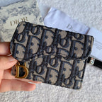 Christian Dior Saddle Flap Card Holder Black Wallet 11cm
