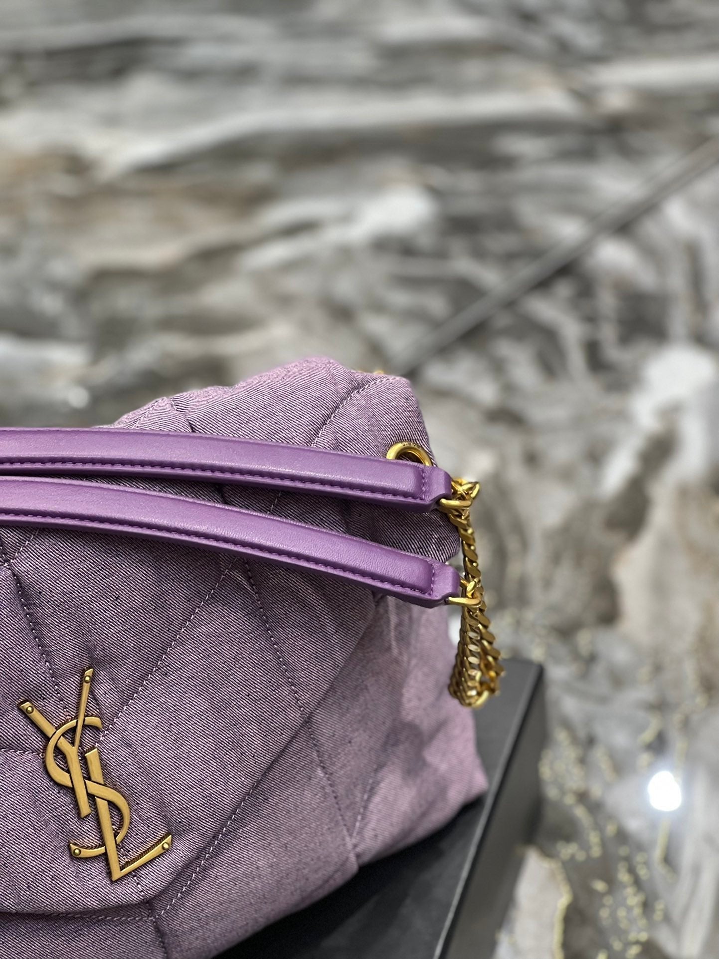 Saint Laurent Puffer Small Chain Bag In Denim 35cm
