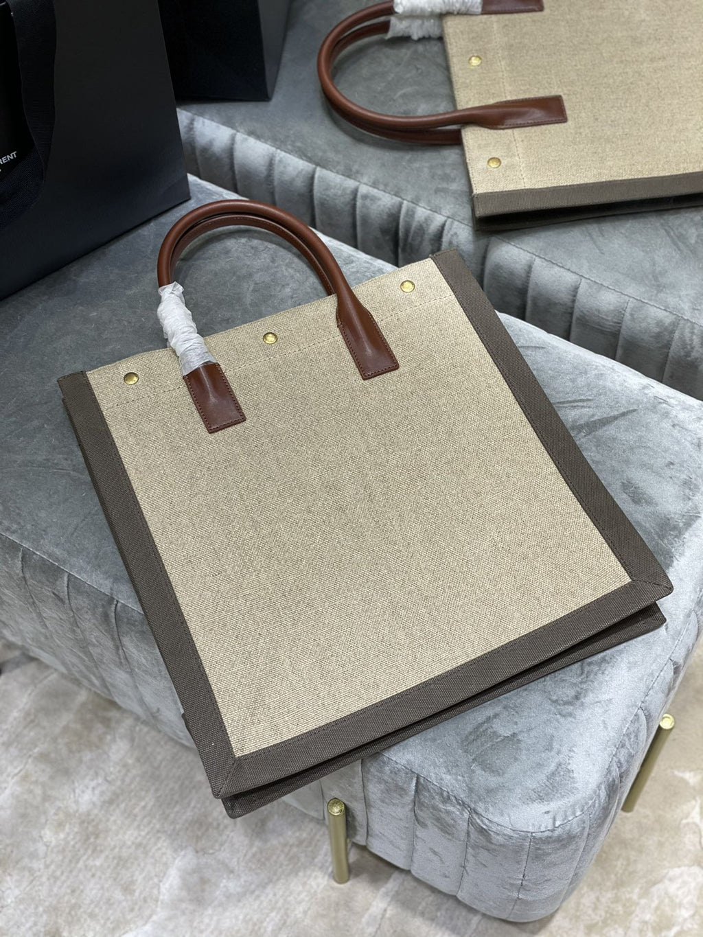 Saint Laurent Rive Gauche North/South Tote Bag In Printed Linen For Women 39cm YSL 632539FAABR9083