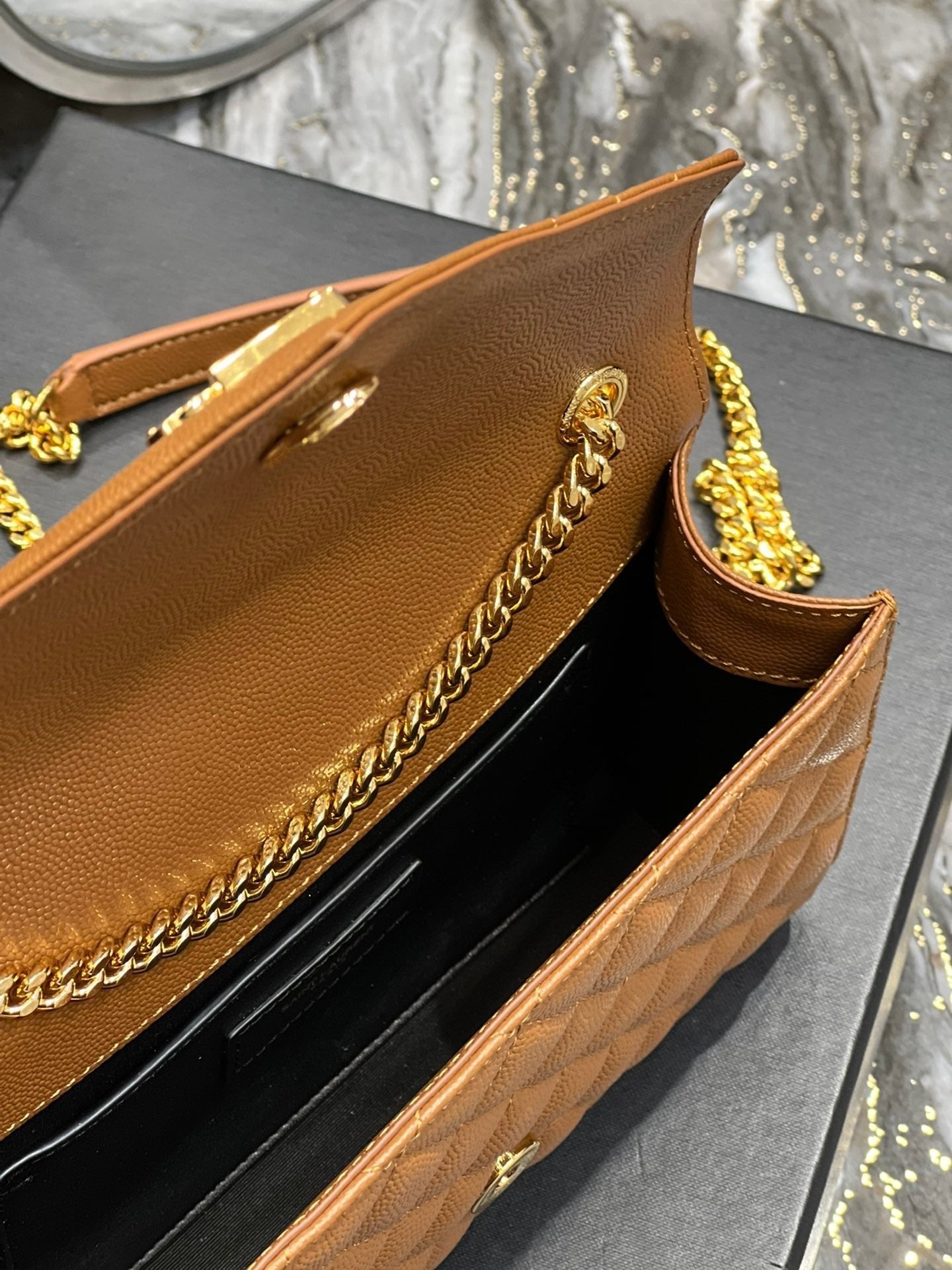 Saint Laurent Small Bag In Mix Matelasse 21cm Brown