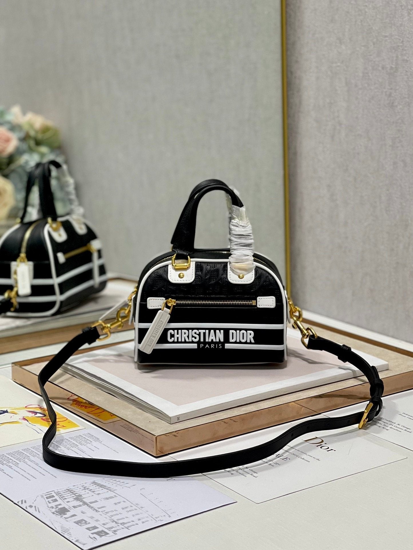 Christian Dior Mini Vibe Zip Bowling Bag 17cm Black