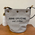 Saint Laurent Rive Gauche Bucket Bag In Striped Canvas For Women 30cm Black And White YSL 669299FAAE59583