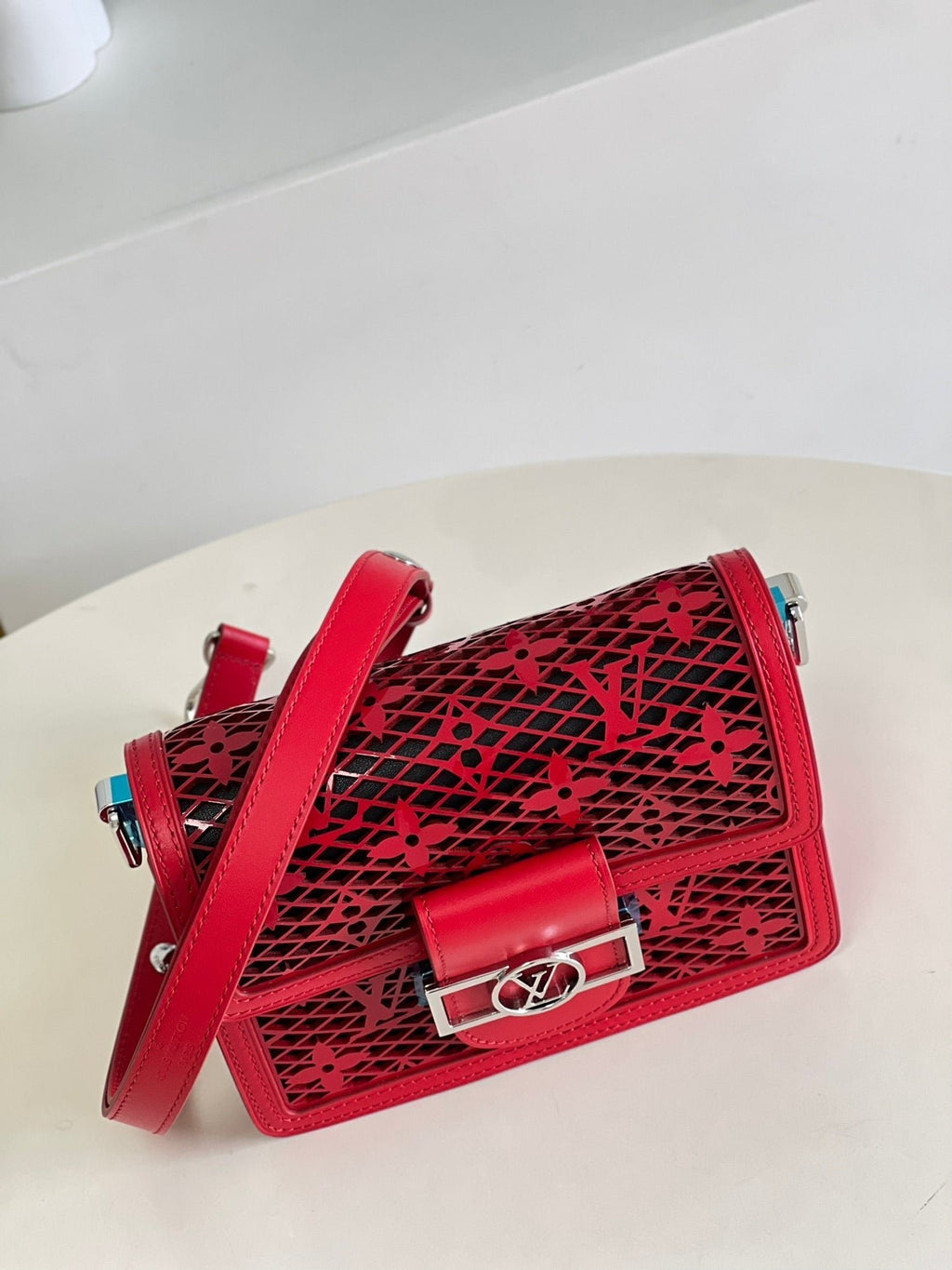 Louis Vuitton Limited Dauphine MM Bags By Nicolas Ghesquière With Monogram Lace Red For Women 25cm