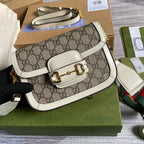 Gucci Horsebit 1955 GG Mini Bag White For Women, Women’s Bags 8in/21cm GG