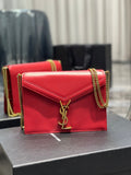 Saint Laurent Cassandra Medium Chain Bag In Grain De Poudre Embossed 22cm Red