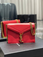 Saint Laurent Cassandra Medium Chain Bag In Grain De Poudre Embossed 22cm Red