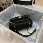 Chanel Flap Bag Top Handle With Chain 19cm Black