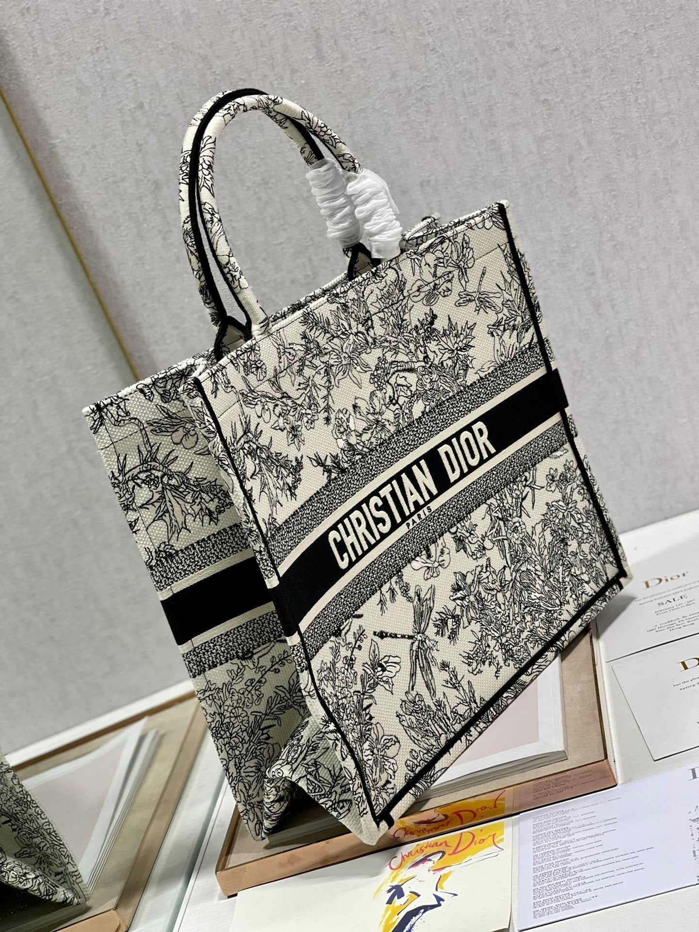 Christina Dior Book Tote Bag 41 cm Black/Beige