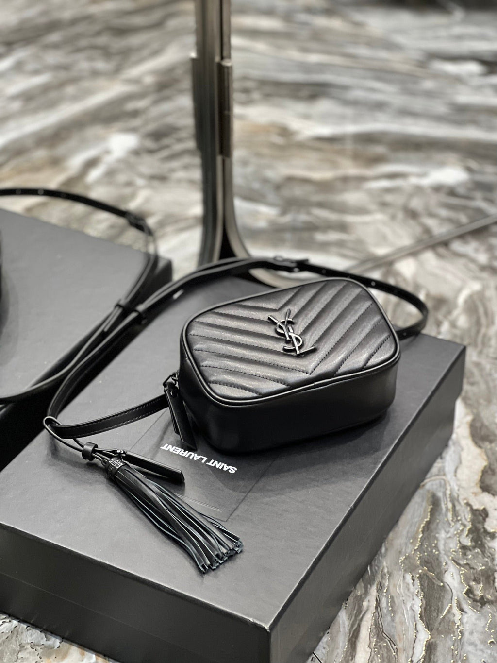 Saint Laurent Lou Belt Bag In Matelasse Black Metal Hardware 15cm