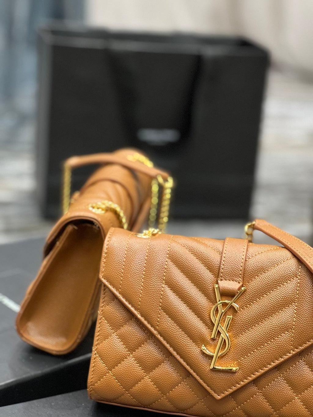 Saint Laurent Small Bag In Mix Matelasse 21cm Brown