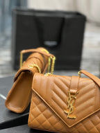 Saint Laurent Small Bag In Mix Matelasse 21cm Brown