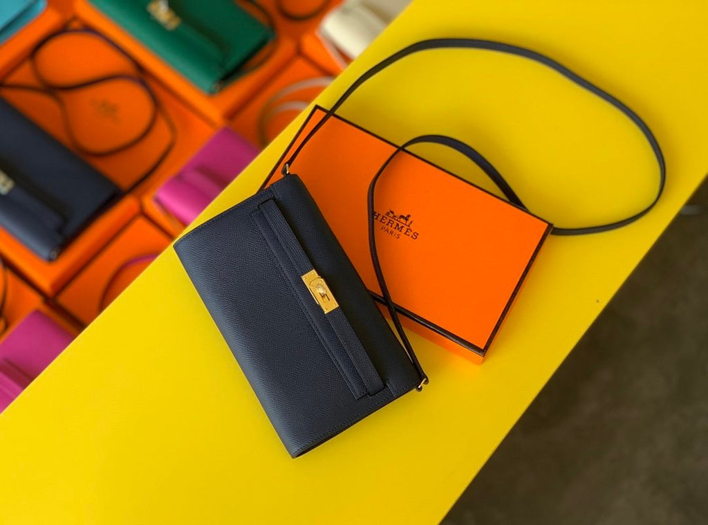 Hermes Kelly Wallet To Go Woc Epsom Blue For Women, Women’s Wallet 8.3in/21cm