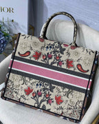 Christian Dior Multicolor Book Tote Flowers Embroidery 42cm