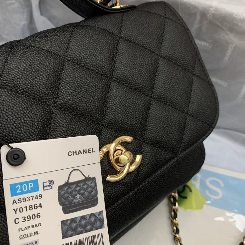 Chanel Flap Bag Top Handle With Chain 19cm Black