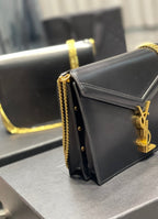 Saint Laurent Cassandra Medium Chain Bag In Grain De Poudre Embossed 22cm Black