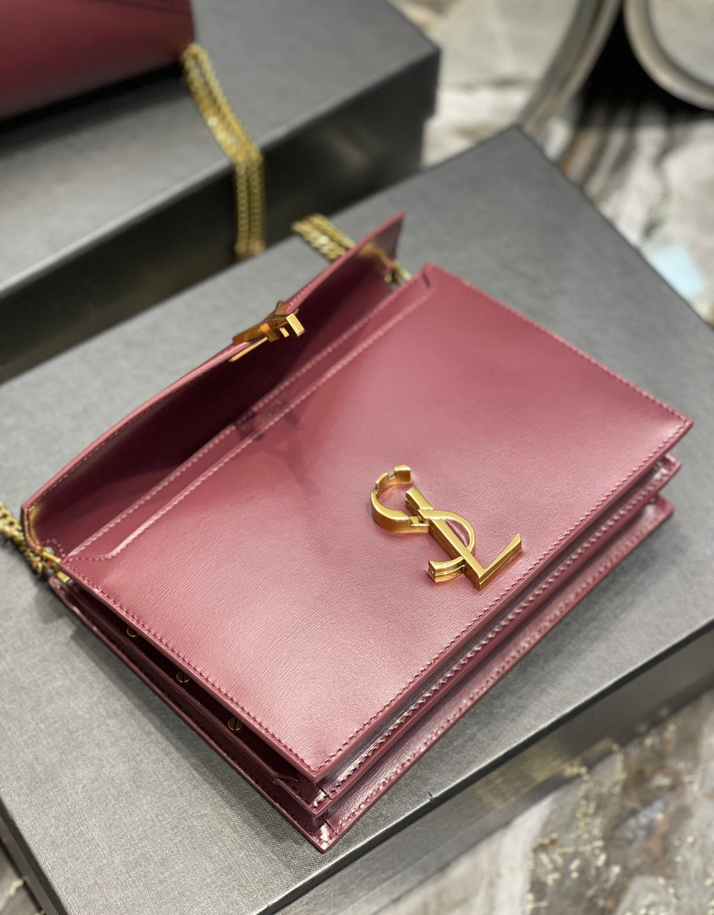 Saint Laurent Cassandra Medium Chain Bag In Grain De Poudre Embossed 22cm