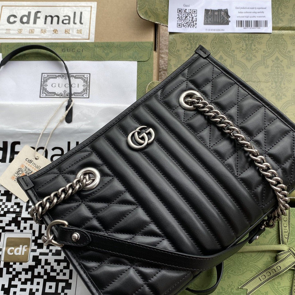 Gucci GG Marmont Small Tote Bag Black Matelasses For Women 10.4in/26.5cm