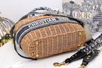 Christian Dior Blue Wicker Bucket Bag 28cm