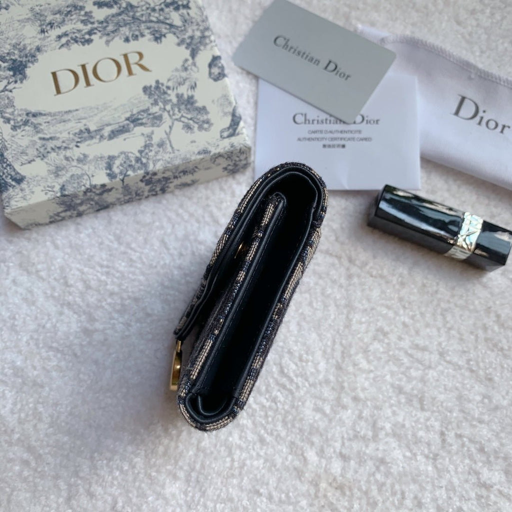 Christian Dior Saddle Flap Card Holder Black Wallet 11cm