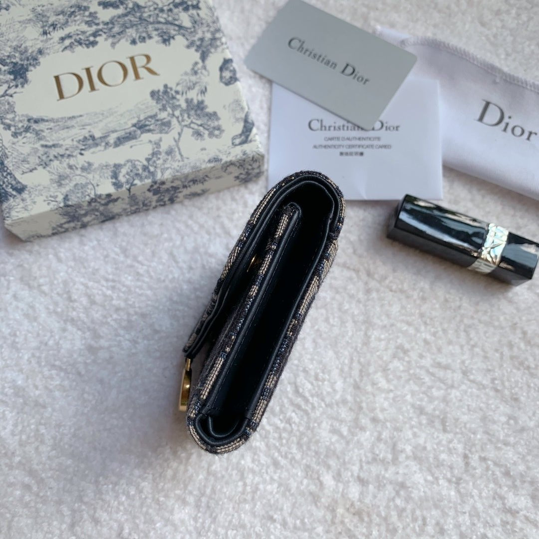 Christian Dior Saddle Flap Card Holder Black Wallet 11cm