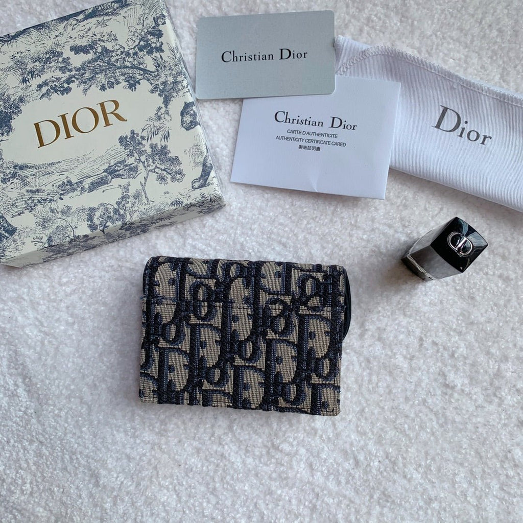 Christian Dior Saddle Flap Card Holder Black Wallet 11cm