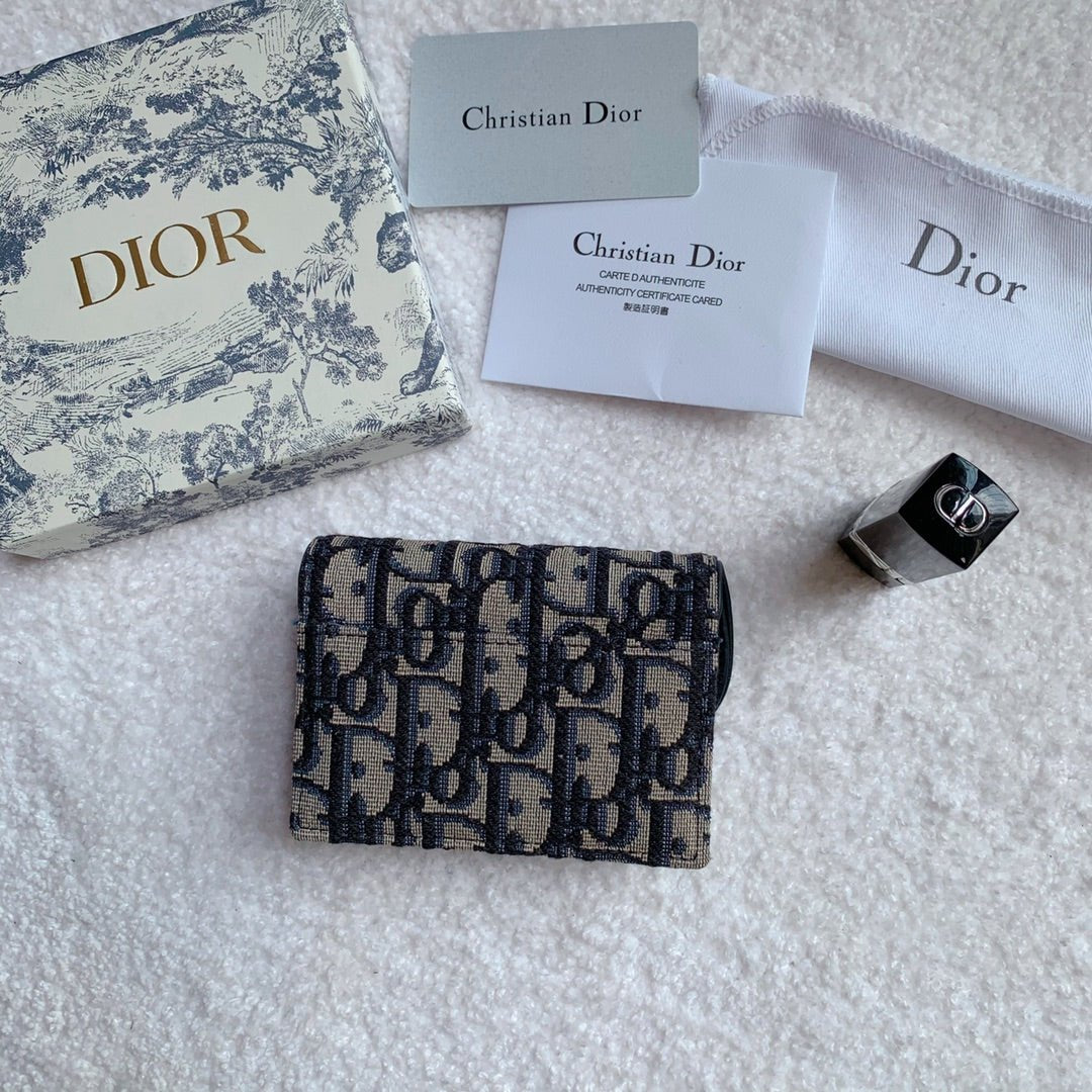 Christian Dior Saddle Flap Card Holder Black Wallet 11cm