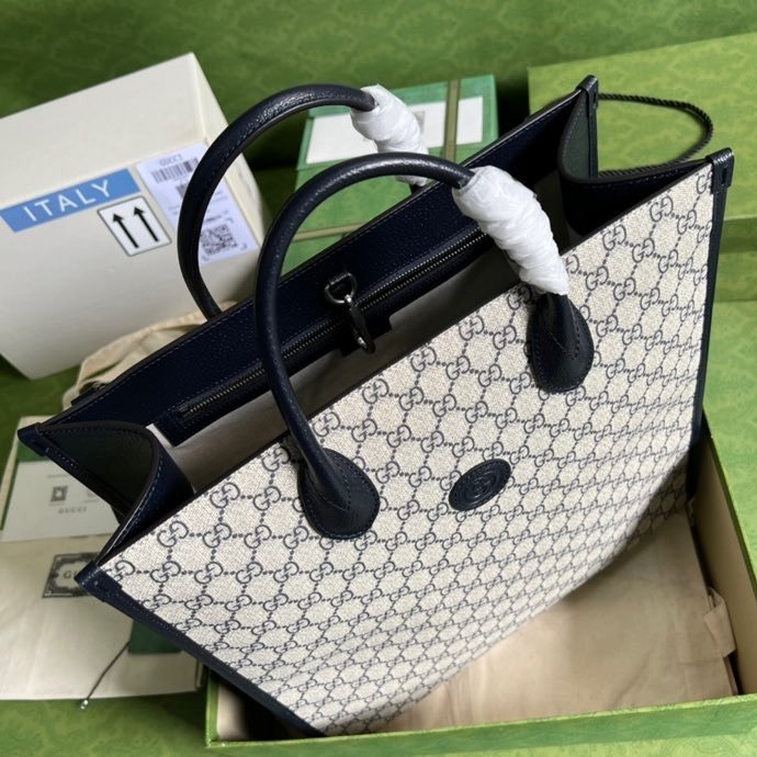 Gucci Tote Bag With Interlocking G Beige And Blue For Women 15in/38.5cm