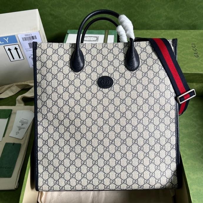 Gucci Tote Bag With Interlocking G Beige And Blue For Women 15in/38.5cm