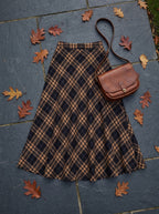 Harvest Plaid High Waist A-Line Maxi Skirt in pumpkin check