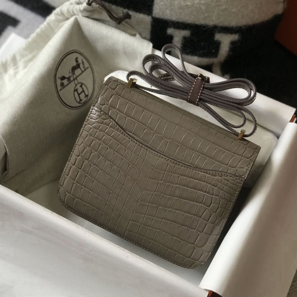 Hermes Mini Constance Bag Grey For Women Gold Color Hardware 7.1in/18cm
