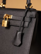 Hermes Kelly Epsom Gold Tone Lock Bag Black For Women 9,8in/25cm