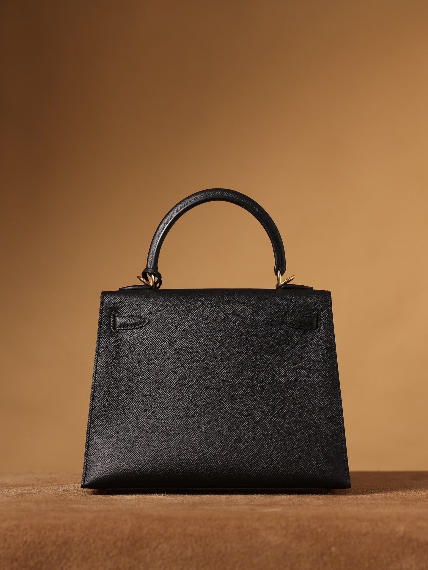 Hermes Kelly Epsom Gold Tone Lock Bag Black For Women 9,8in/25cm