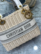 Christian Dior Blue Wicker Bucket Bag 24cm